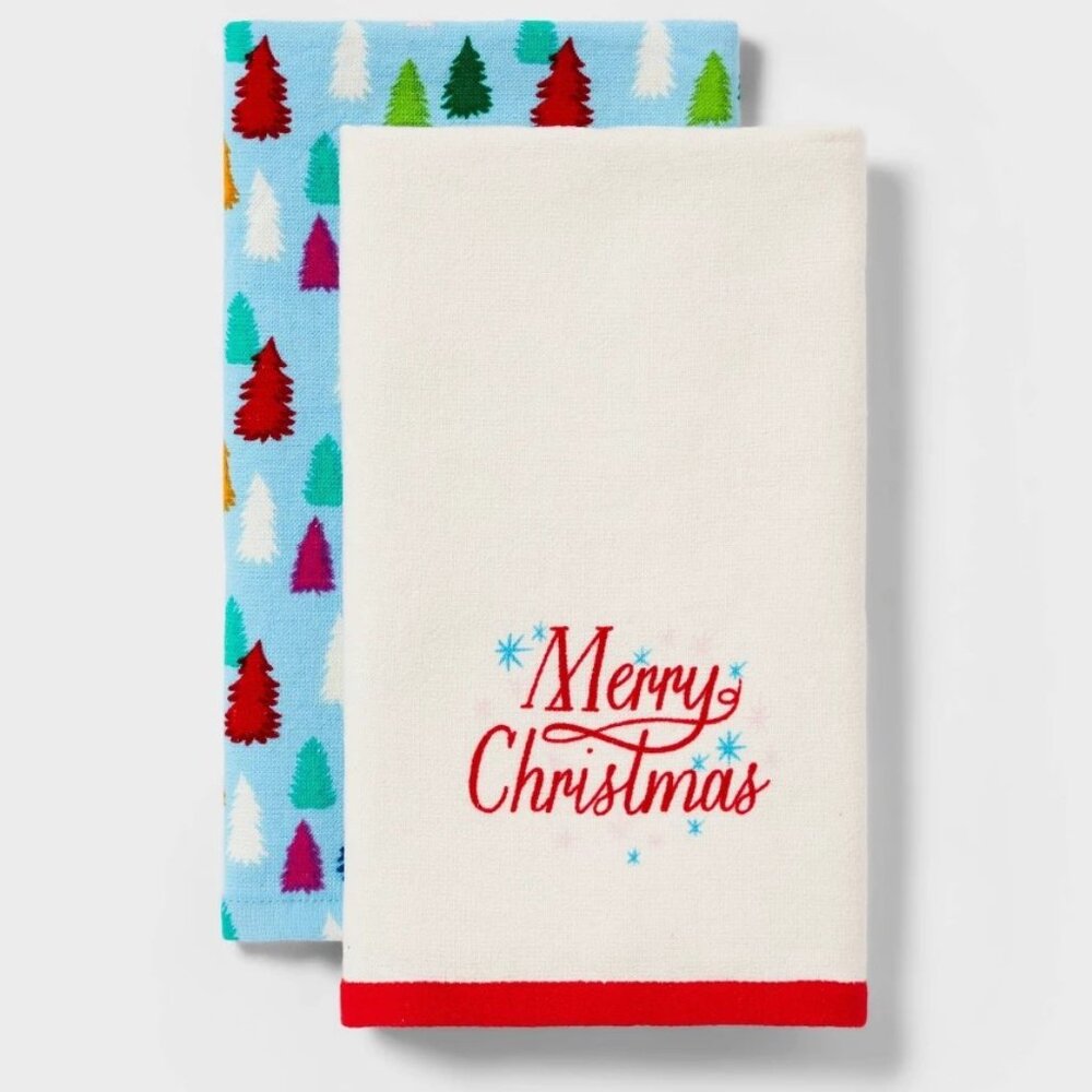 2/$12 💥🆕 Wondershop Blue/Ivory Christmas Kitchen Hand Towel | 2 pack | 6389